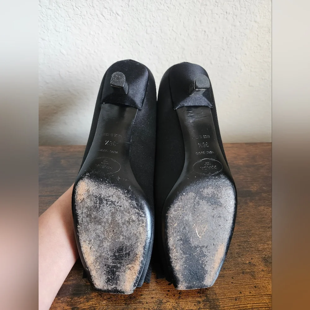Prada Black Satin Bow Kitten Heels 6.5 - Picture 9 of 11